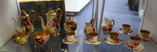 A group of Royal Worcester Autumnal fruit painted coffee wares and a similar pot pourri and cover, coffee pot 17.5cm